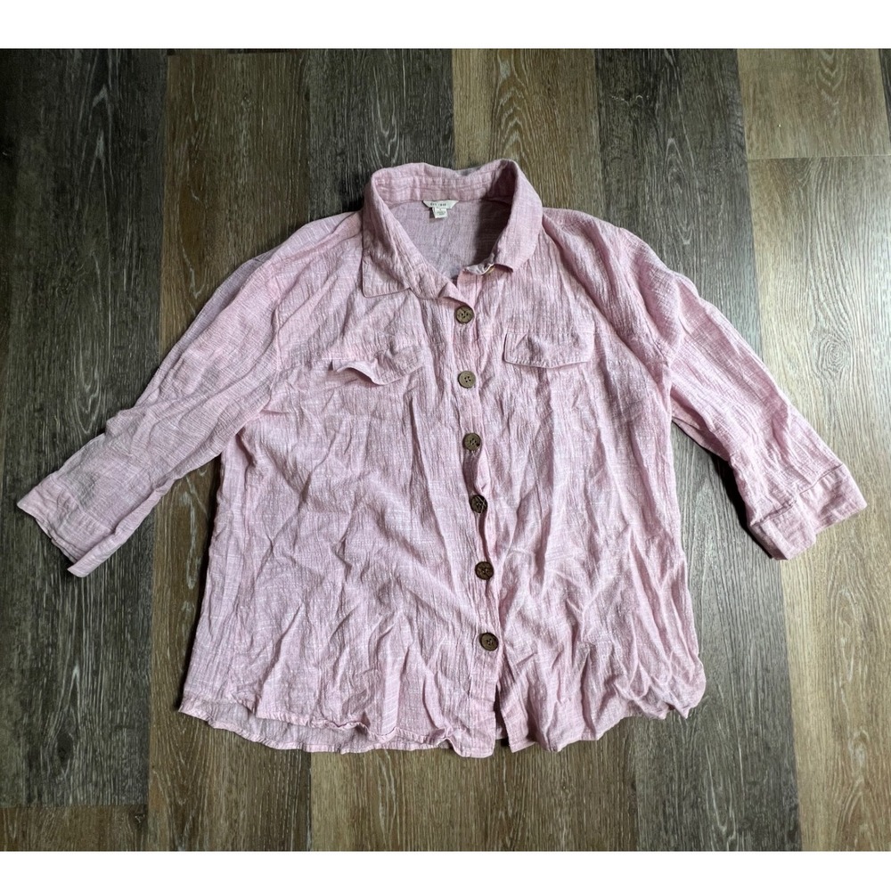 EST. 1946 Button Down Shirt Womens Large Pink 3/4 Sleeve Textured Gauze Top
